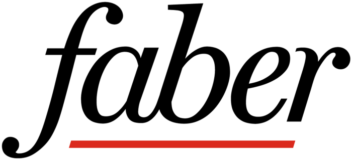Red and black logo for Faber.
