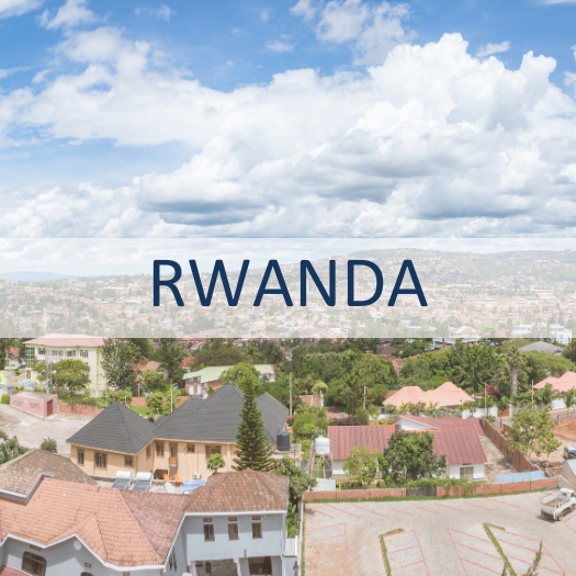 Rwanda with photo of houses.