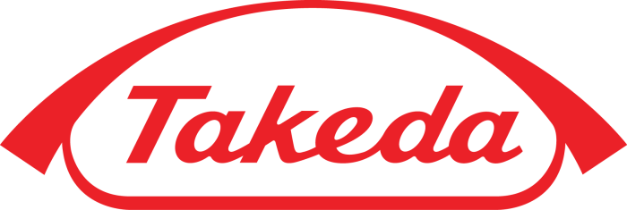 Red and white logo for Takeda.